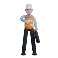 3D Architect Male in Professional Setting. An Architect is standing with his left hand holding a briefcase while his right hand is in front of his chest. Design png