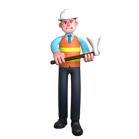 Male Architect in Design 3D. An Architect stands with both hands holding an axe. Professional Character png