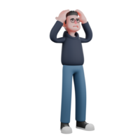 Illustrated of a Professional Programmer. A male programmer is standing with both hands holding his head. 3D Male png