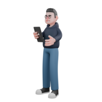 Illustrated Tech Expert. A male programmer is standing while his right hand is carrying a tablet while his left hand is bent forward, as if he is giving a presentation. 3D Male Programmer png