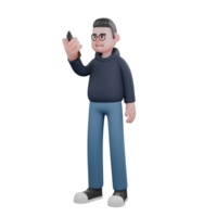 3D Male Programmer in Workspace. A male programmer is standing while looking at a cellphone held in his left hand. Professional Character png