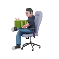 Programmer Male Professional. A male programmer is sitting on a gaming chair with his left leg on top of his right leg and both hands holding a stack of money on top of his left leg. png