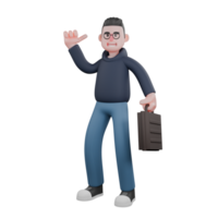 masculino programador desenho animado personagem. uma masculino programador é em pé segurando uma pasta dentro dele esquerda mão. tecnologia ilustrado png