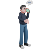Professional 3D Male Tech Programmer. A male programmer is standing while his left hand is answering a phone call while his right hand is bent forward. Cartoon png