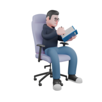 Illustrative 3D Male Programmer. A male programmer is sitting while writing on a blue table held by his left hand. Professional png