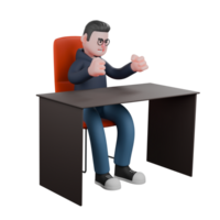 3D Male Programmer in Action. A male programmer is sitting on his desk chair while his hands are clenched on the table. Professional Tech png