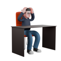 Cartoon Illustrated of a Male Programmer. A male programmer is sitting on his desk chair with both hands on his head. Male Professional Programmer png