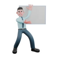 3D Economic Practitioner. A male financial analyst is standing in front of a whiteboard, while his left palm is raised upwards and his left palm is facing forward. Male Financial Analyst png