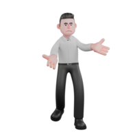 Male Businessman Strategy 3D. A male businessman is standing with his right leg behind him while both his palms are open in front of his body, as if he is going to catch something. fessional Character png