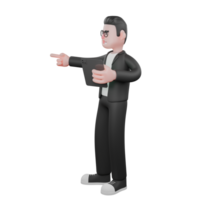 Cartoon Illustrated of Male Editor. A male editor stands with his left hand holding a tablet while his right hand points in a certain direction. 3D Creative Style png