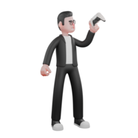 Animated Professional Editor. A male editor stands while looking at the game stick he holds in his left hand. 3D Man png
