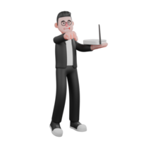 3D Illustration of Male Editor. A male editor stands holding a router in his left hand while his right hand is clenched into a fist. Professional png