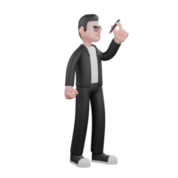 3d profissional dentro edição. uma masculino editor carrinhos enquanto olhando às uma caneta mantido dentro dele esquerda mão. masculino editor png