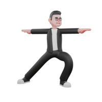 Professional Media Male. A male editor is in a position where one leg is bent and the other leg is perpendicular and with both arms stretched straight to the side in opposite directions. 3D Editor png
