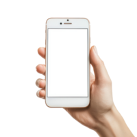 Woman hand holding smart phone with blank screen isolate on transparent background png