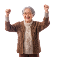 Happy grandparent celebrating thanksgiving, standing front view isolate on transparent background png