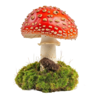 Red fly agarics in green moss front view isolate on transparent background png