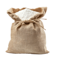 Wheat flour in sack bag front view isolate on transparent background png