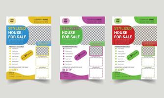 Real estate Flyer bundle of 3 templates of a4 flyer template, modern template, in blue color, and modern design, perfect for creative professional business Keywords vector