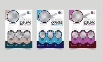 Travel Flyer bundle of a4 flyer template, modern template, in blue color, and modern design, perfect for creative professional business Keywords vector