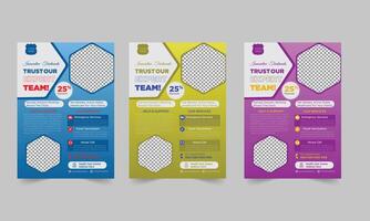 Modern flyer bundle of 03 template design of a4 flyer template, modern template, in blue color, and modern design, perfect for creative professional business vector