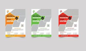 Flyer bundle of 3 templates of a4 flyer template design, modern template, in blue color, and modern design, perfect for creative professional business Keywords vector
