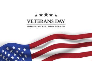 United States Veterans Day celebrate banner with waving American national flag. Illustration. vector