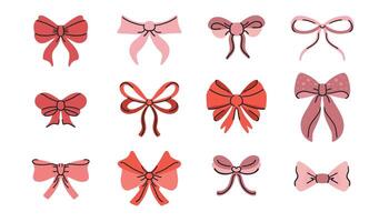 Set of bows. Isolated on white background. Bow on string set for box and decoration design. illustration. vector