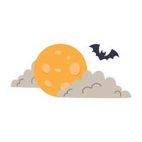 Halloween moon and bats flying in the sky illustration graphic design vector