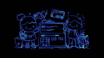 Neon frame effect, Credit Card representing transactions and payments on black background video