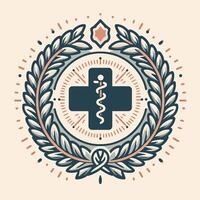 Medical emblem with a cross and laurel wreath vector
