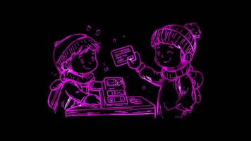 Neon frame effect, Credit Card representing transactions and payments on black background video