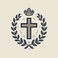A cross with a crown and laurel wreath in the center vector