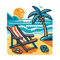 Beach chair and palm tree on the beach vector