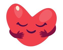 Heart with closed eyes and arms hugging vector
