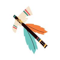 native american axe with feathers vector