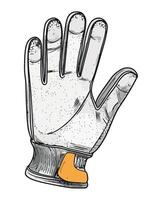 Protective glove pointing to creative hand sketch icon isolated vector