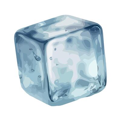 Frozen ice cubes in blue, solid and transparent icon isolated