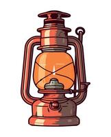 Rustic lantern glowing with oil and flame icon isolated vector