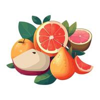 Fresh citrus fruits, ripe and juicy slices icon isolated vector