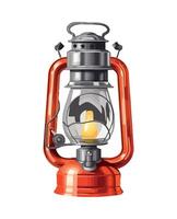Antique lantern glowing with fiery kerosene flame icon isolated vector