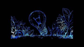 Neon frame effect, Light Bulb symbolizing innovation, ideas, and strategies on black background video