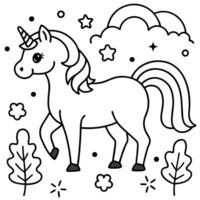 an enchanting unicorn with a rainbow-colored mane and golden hooves standing in a magical forest vector