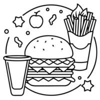 beef burger with cheese vegetables with coke fries food photography poster background, vector