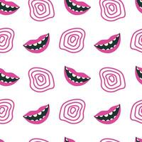 Lips smile seamless pattern. Abstract psychedelic pattern with bright pink elements. illustration for cover, case, packaging, background, wrapping paper vector