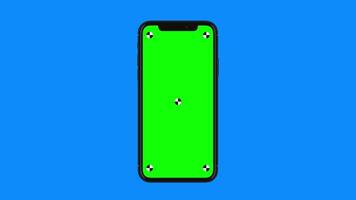 Smartphone with green screen slide on white background for chroma key use. 4k loop animation with camera track motion for presentation on mockup screen. video