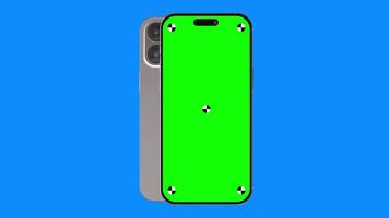 Modern smartphone with green screen on blue background. 3D rendering. PC generated image. Easy customizable. video