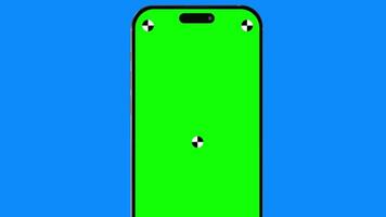 Mobile phone move show empty green screen with trackers on blue background, application or website present, 3D rendering 4K video