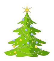 Star Christmas tree with string lights 2D cartoon object. Xmas spruce decorated with festive ornaments. Christmastree isolated element flat clipart on white background. Spot illustration vector