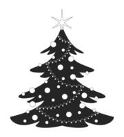 Star Christmas tree with string lights black and white 2D line object. Xmas spruce with festive ornaments. Christmastree isolated clip art outline item. Monochromatic spot illustration vector